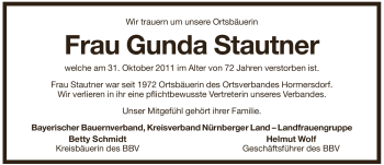 Traueranzeige von Gunda Stautner von Pegnitz-Zeitung